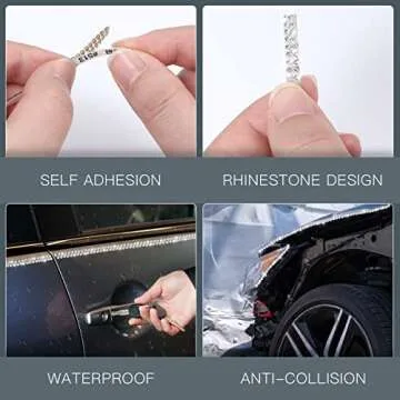 Kingdder Bling Car Trim Self Adhesive Bling Car Interior Exterior Decorations for Women Rhinestone Decor Stickers(16.4 ft,White)