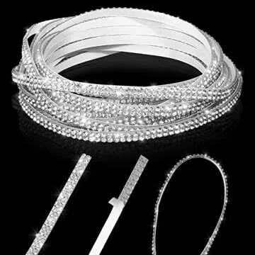 Kingdder Bling Car Trim Self Adhesive Bling Car Interior Exterior Decorations for Women Rhinestone Decor Stickers(16.4 ft,White)