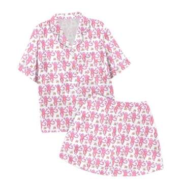 Aloneabd Women Roller Rabbit Pajamas Set 2 Piece Monkey Preppy Pajamas Y2k Short Sleeve Bunny Tiger Floral PJ Shorts Set