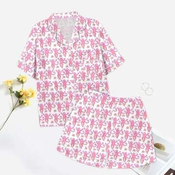 Aloneabd Women Roller Rabbit Pajamas Set 2 Piece Monkey Preppy Pajamas Y2k Short Sleeve Bunny Tiger Floral PJ Shorts Set