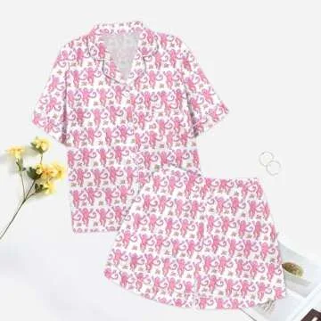 Aloneabd Women Roller Rabbit Pajamas Set 2 Piece Monkey Preppy Pajamas Y2k Short Sleeve Bunny Tiger Floral PJ Shorts Set