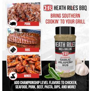 Heath Riles BBQ Rub - Garlic Jalapeño Seasoning, Champion Pitmaster Recipe, Legendary Rubs For Smok...