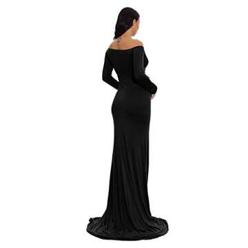 ZIUMUDY Maternity Off Shoulder Photo Shoot Photography Dress Solid Color Baby Shower Dress(Large, Black)