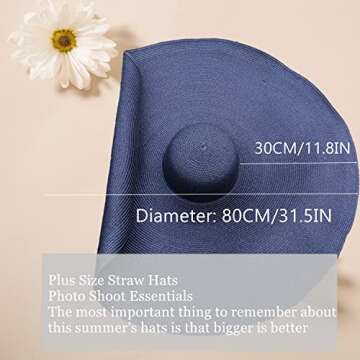 80CM Oversized Beach Straw Hats for Women Floppy, Extra Large Sun Visor Hat Wide Brim Summer Packable Huge Roll Up Big Beach Hat for Women Foldable, Black