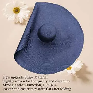 80CM Oversized Beach Straw Hats for Women Floppy, Extra Large Sun Visor Hat Wide Brim Summer Packable Huge Roll Up Big Beach Hat for Women Foldable, Black