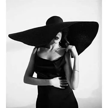 80CM Oversized Beach Straw Hats for Women Floppy, Extra Large Sun Visor Hat Wide Brim Summer Packable Huge Roll Up Big Beach Hat for Women Foldable, Black