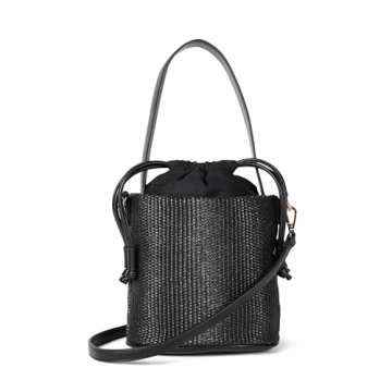 Chic Dallas Bucket Bag by The Drop - Versatile & Stylish Black/Black Straw