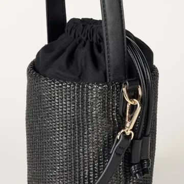 The Drop Dallas Bucket Bag Black Straw Versatile Chic