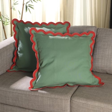 Folkulture Throw Pillow Covers for Couch, 18x18 Decorative Couch Pillows for Living Room, 100% Cotton Boho Pillow Case or Cute Outdoor Pillows, Farmhouse Accent Pillow Covers (Mistletoe)