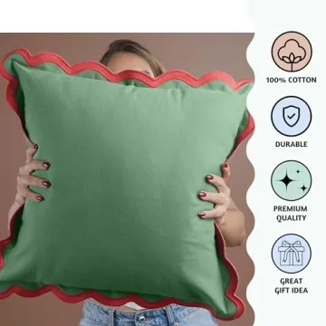 Folkulture Throw Pillow Covers for Couch, 18x18 Decorative Couch Pillows for Living Room, 100% Cotton Boho Pillow Case or Cute Outdoor Pillows, Farmhouse Accent Pillow Covers (Mistletoe)