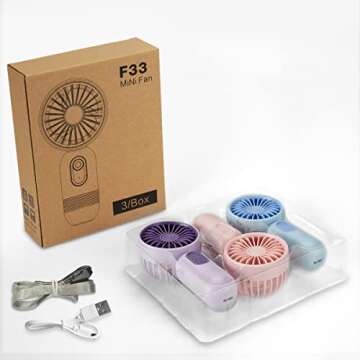 VanSmaGo [Portable Mini Fan 3-pack] Handheld Personal Small Fan with 3-speed for Travel, USB Rechargeable Battery Operated Eyelash Fan, Pink&Blue&Purple