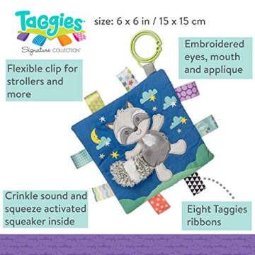 Taggies Harley Raccoon Crinkle Toy for Babies 6.5 Inches