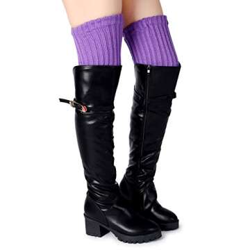 Pareberry Women's Winter Over Knee High Footless Socks Knit Warm Long Leg Warmers (Purple)