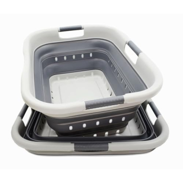 SAMMART 41L Set of 2 Collapsible Laundry Baskets - Space-Saving Grey