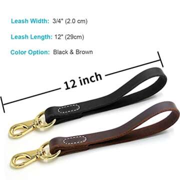 FAIRWIN Leather Short Dog Leash 12" - Short Dog Traffic Lead Leash for Large Dogs Training and Walking (Width: 3/4") (Brown-New)