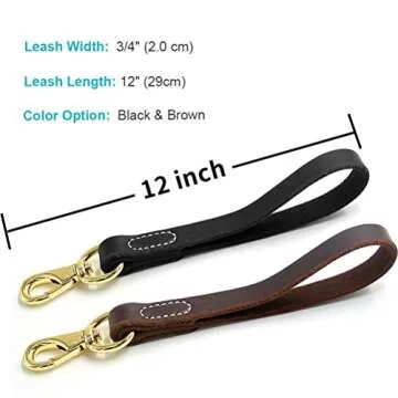 FAIRWIN Leather Short Dog Leash 12" - Short Dog Traffic Lead Leash for Large Dogs Training and Walking (Width: 3/4") (Brown-New)