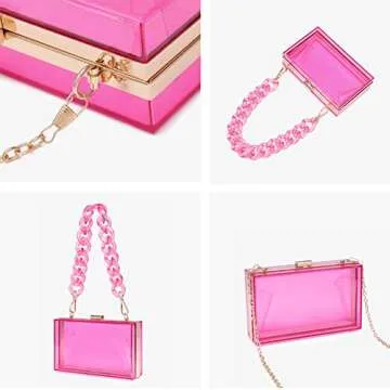 L-COOL Cute Transparent Acrylic Shoulder Bags Clear Crossbody Evening Clutch Purse Handbag With Two Chains For Women (T-Orange)