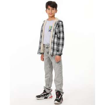 ZENTHACE Kids Boys Flannel Jacket Sherpa Fleece Lined Zip Up Hoodie Boys Buffalo Plaid Flannel Shirt...