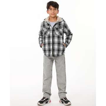 ZENTHACE Boys Flannel Jacket Cozy Sherpa Fleece Hoodie