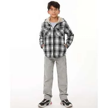 ZENTHACE Boys Flannel Jacket Cozy Sherpa Fleece Hoodie