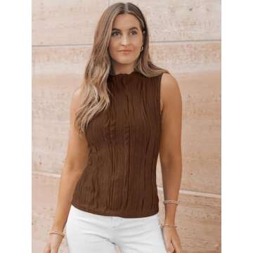 LILLUSORY Women's Mock Neck Business Casual Tank Top - Trendy Summer Blouse