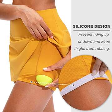 Soothfeel Pleated Tennis Skirt for Women with Pockets Women's High Waisted Athletic Golf Skorts Skirts for Workout Running（Yellow, S）
