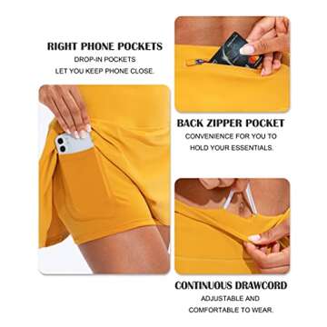 Soothfeel Pleated Tennis Skirt for Women with Pockets Women's High Waisted Athletic Golf Skorts Skirts for Workout Running（Yellow, S）