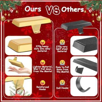 4 Pack Metal Christmas Stocking Holders for Mantle Heavy Duty Stocking Hangers Stocking Hook Christmas Ornaments for Counter Tables Window Fireplace Mantle Decoration (Gold)