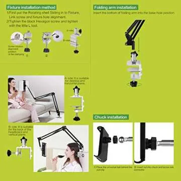 OHITEC Heavy Duty Phone/Tablet Metal Holder Universal Mobile Cell Smartphone Mount Lazy Bracket 360° Rotation Gooseneck Clamp Stand Flexible Long Arm (White, 3-Section)