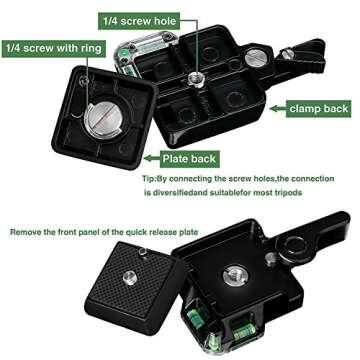 Konsait Camera Camcorder Tripod Monopod Ball Head QR-40 Quick Release Plate Clamp Adapter with Plate Double Insurance Button for DSLR Camera Tripod Ball Head
