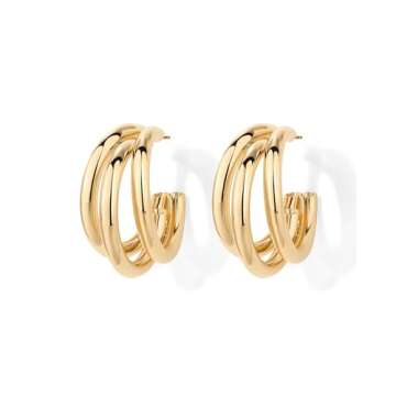 PAVOI 14K Yellow Gold Plated Chunky Multi Hoop Earrings for Women | Hypoallergenic Trendy Triple Split Loop Huggie Earrings