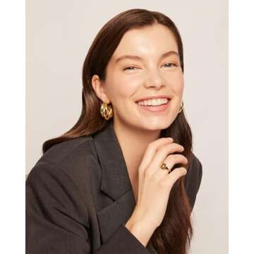 PAVOI 14K Yellow Gold Plated Chunky Multi Hoop Earrings for Women | Hypoallergenic Trendy Triple Split Loop Huggie Earrings