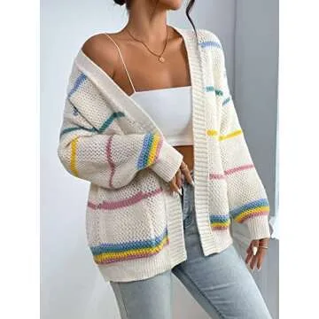 Buy SHENHE Women's Open Front Multicolor Cardigan Sweater