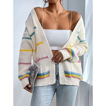 Buy SHENHE Women's Open Front Multicolor Cardigan Sweater