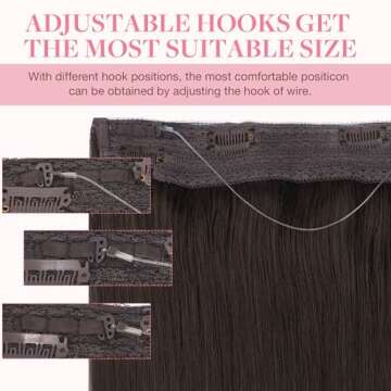 GOO GOO Invisible Elastic Wire for Wire Hair Extensions Brown 3 Adjustable Fish Line 7.3 Inch 8 Inch and 10 Inch with 2pcs Stainless Steel Clips