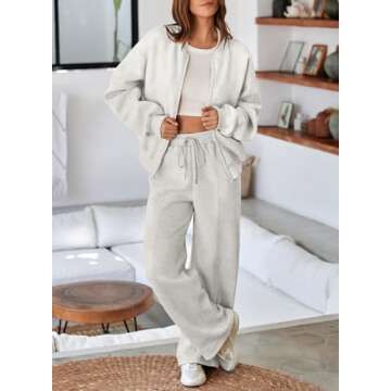 Aleumdr Women's 2 Piece Tracksuit Fleece Oversized Sweatshirt with Wide Leg Sweatpants Jogging Suit 2025 Fall Winter Light Grey Small