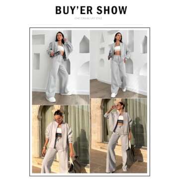 Aleumdr Women's 2 Piece Tracksuit Fleece Oversized Sweatshirt with Wide Leg Sweatpants Jogging Suit 2025 Fall Winter Light Grey Small