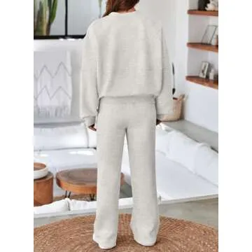 Aleumdr Women's 2 Piece Tracksuit Fleece Oversized Sweatshirt with Wide Leg Sweatpants Jogging Suit 2025 Fall Winter Light Grey Small