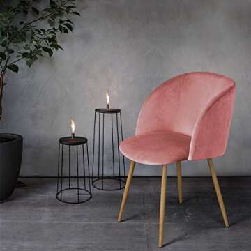 EGGREE Mid-Century Modern Accent Living Room Chair Upholstered Velvet Armchair Kitchen Dining Chair with Solid Steel Leg for Living Room Bedroom Reception Room Accent Furniture,Rose Pink