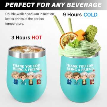 ATHAND Golden Girls Merchandise,Thank You for Being a Friend Gifts Novelty Friend Gifts Golden Girls Merchandise Friendship Gifts for Women 12oz Wine Tumbler With Lid (Mint Green)