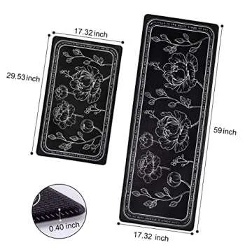 ROTTOGOON Kitchen Floor Mat Set of 2, Cushioned Anti Fatigue Kitchen Mat 17"x59"+17"x29", Non-Slip W...