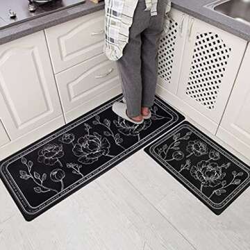 ROTTOGOON Kitchen Floor Mat Set of 2, Cushioned Anti Fatigue Kitchen Mat 17"x59"+17"x29", Non-Slip Waterproof Kitchen Rug, Premium PVC Comfort Kitchen Mats and Rugs for Kitchen, Office, Home, Laundry