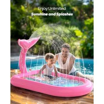 QPAU Splash Pads for Toddlers 1-3, Pink Mermaid Toy Splash Pad for Kids, Outdoor Play Mat for Babies, Inflatable Pool for Birthday Girl Gifts 1 Year Old Girl