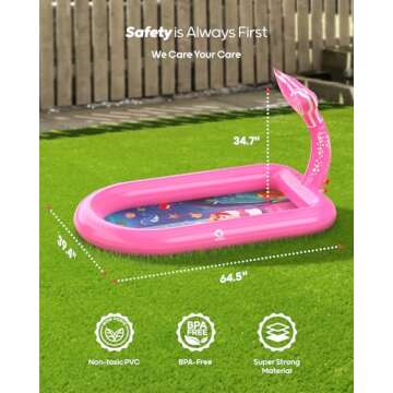 QPAU Splash Pads for Toddlers 1-3, Pink Mermaid Toy Splash Pad for Kids, Outdoor Play Mat for Babies, Inflatable Pool for Birthday Girl Gifts 1 Year Old Girl