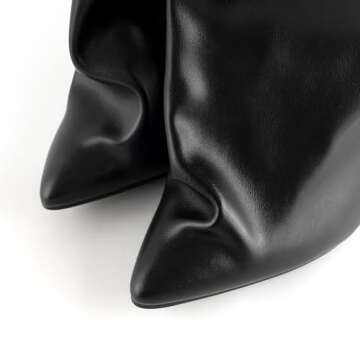 Lunhonk Knee High Boots Women, Slouchy Shark Boots with Pointed Toe Stiletto Heel Long Stylish Pull on High Heel Boots for Women 8