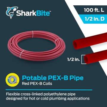 SharkBite 1/2 Inch x 100 Feet Red PEX-B, PEX Pipe Flexible Water Tubing for Plumbing, U860R100