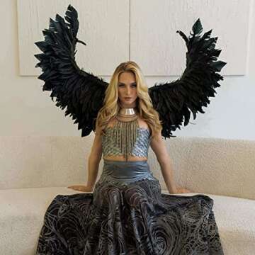 ZUCKER Phoenix Firebird Feather Wings - Adjustable Cosplay Halloween Costume for Adults - Accessory for Dance, Festivals, Raves - Black