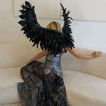 ZUCKER Phoenix Firebird Feather Wings - Adjustable Cosplay Halloween Costume for Adults - Accessory for Dance, Festivals, Raves - Black