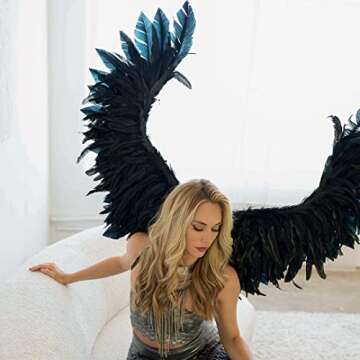 ZUCKER Phoenix Firebird Feather Wings - Adjustable Cosplay Halloween Costume for Adults - Accessory for Dance, Festivals, Raves - Black