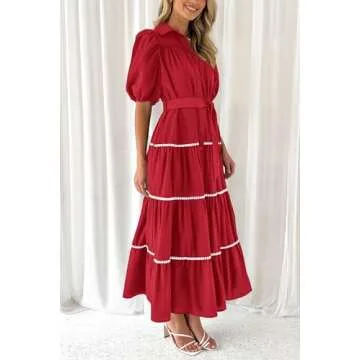 PRETTYGARDEN Women's Maxi Dress - Button Down & Ruffle Design